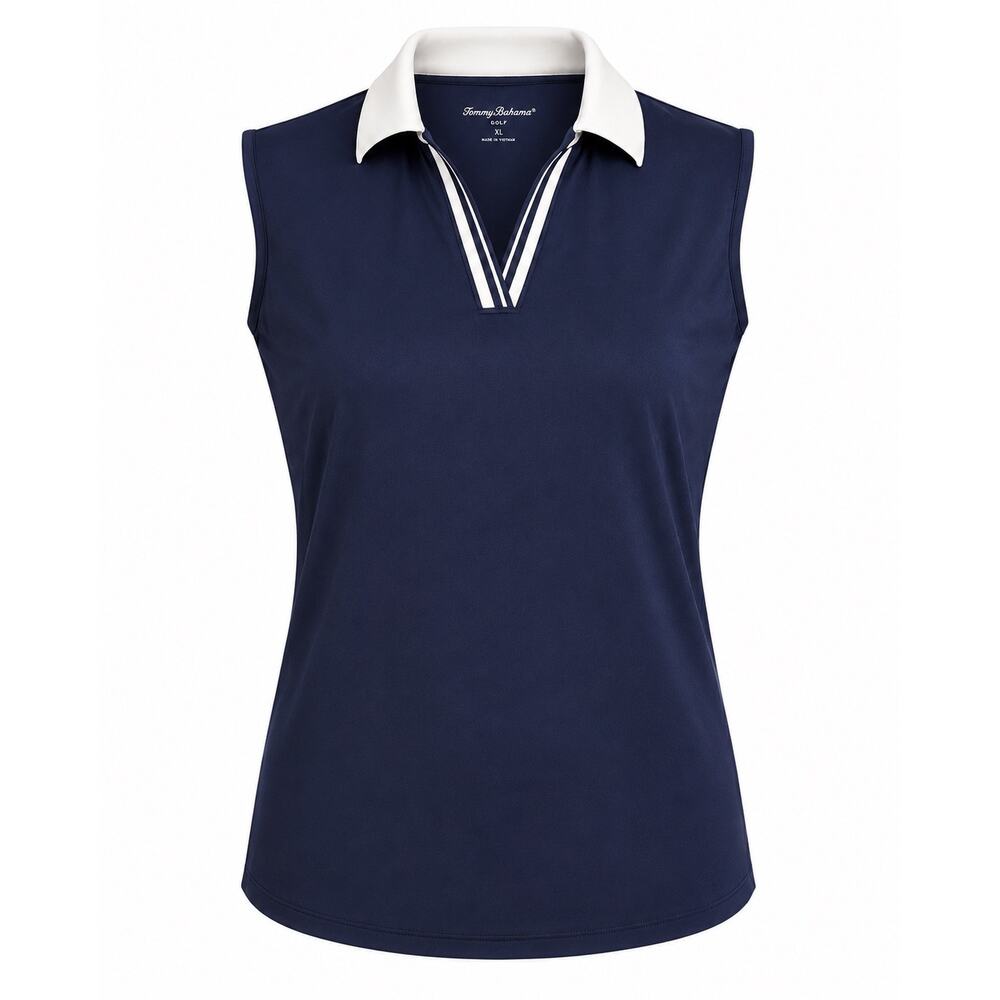 Tommy Bahama Golf Polo Top XL Navy Sleeveless Performance Stretch Shirt